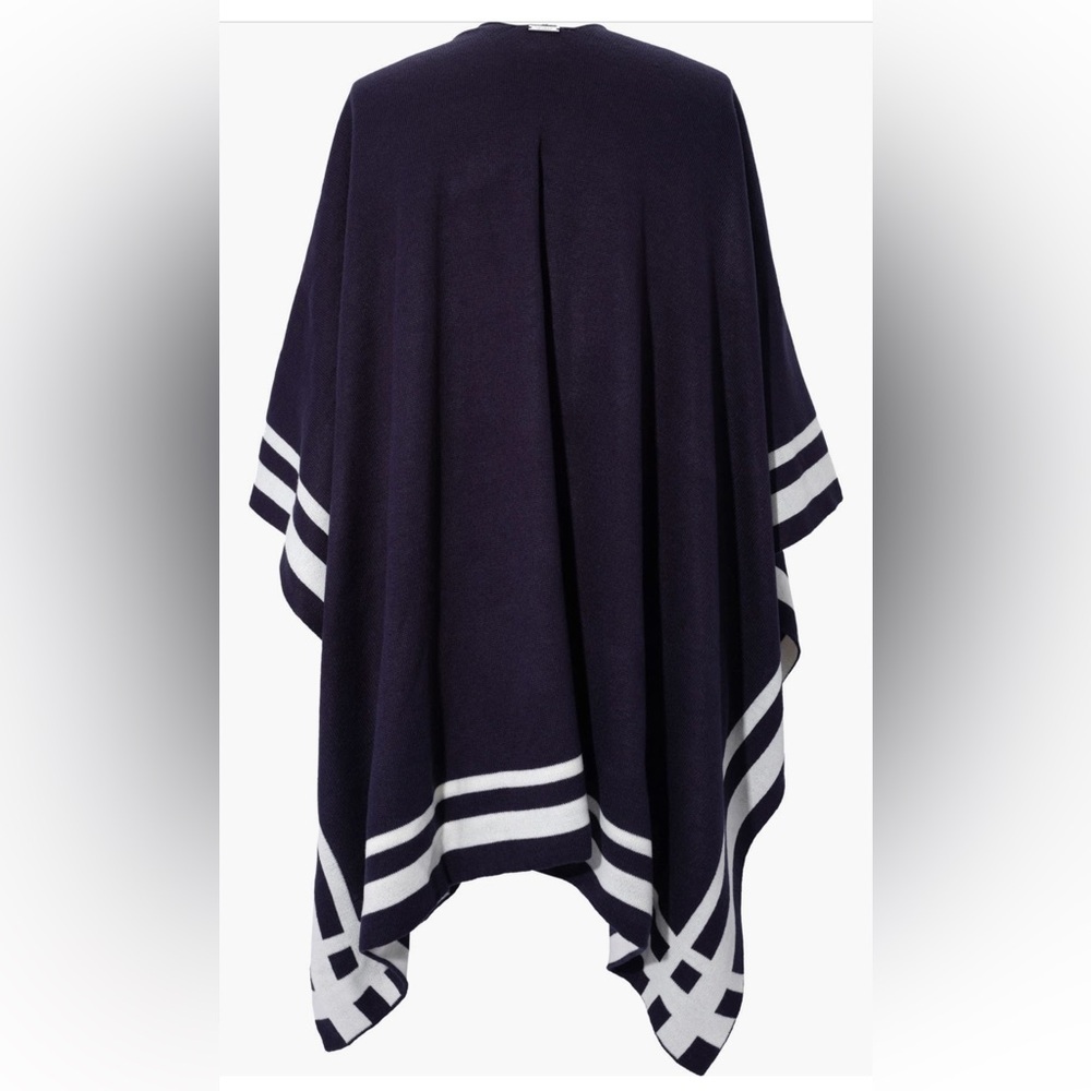 Lauren Ralph Lauren Navy Cream Stripe Reversible Poncho Cape Wrap One Size - Picture 3 of 8